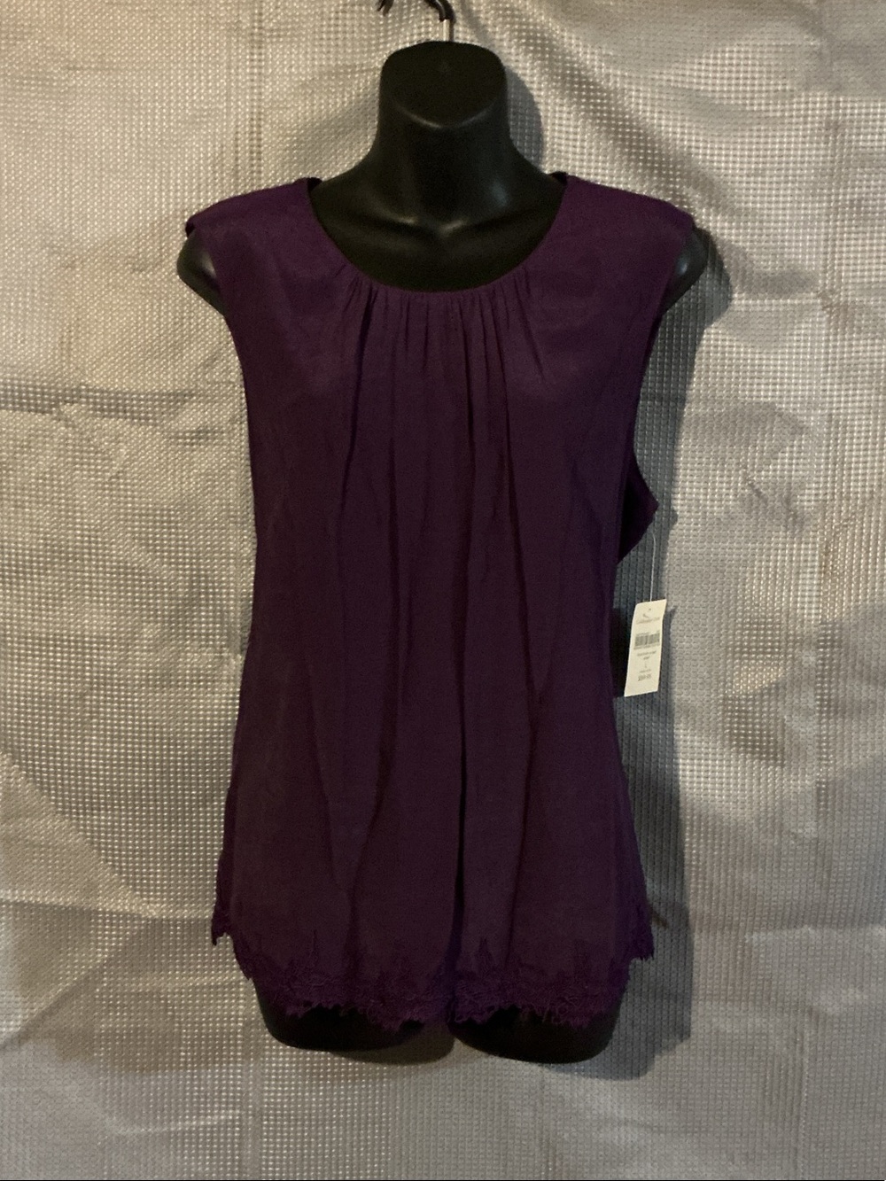 Coldwater Creek Purple Pleated Lace-Hem Sleeveless Camisole